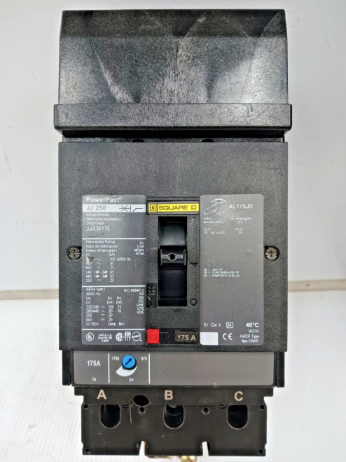 Square D PowerPact 175 Amp I-Line Circuit Breaker 3 Pole 600 VAC 65kA JJA36175