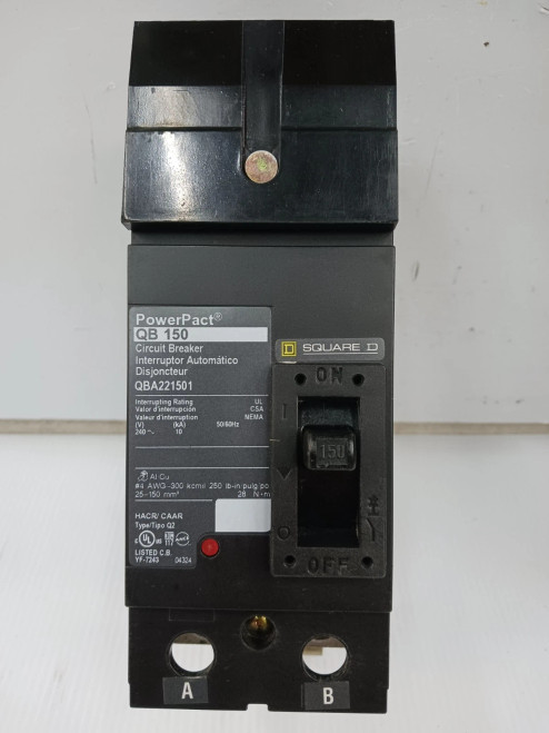 Square D PowerPact 150 Amp I-Line Circuit Breaker 2 Pole 240 VAC 10kA QBA221501