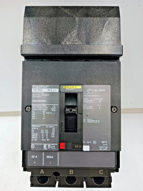 Square D PowerPact 30 Amp I-Line Circuit Breaker 3 Pole 600 VAC 18kA HDA36030SN