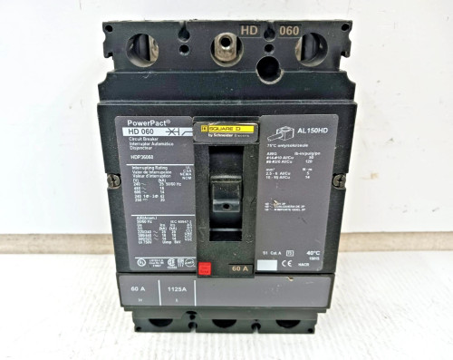 Square D PowerPact 60 Amp Circuit Breaker 3 Pole 600 VAC / 250 VDC HDP36060