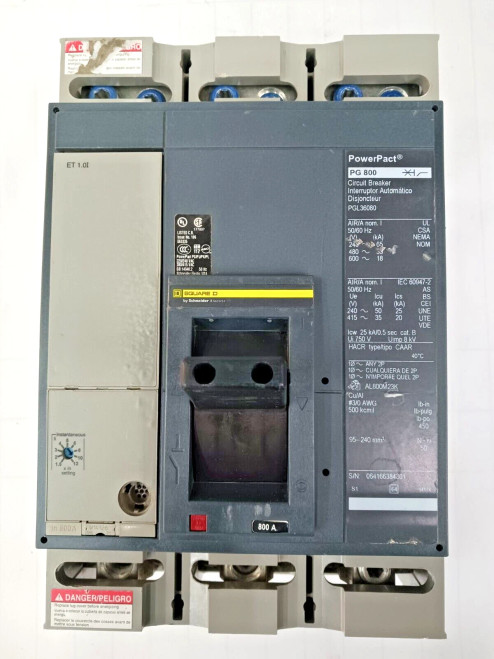 Square D PowerPact 800 Amp Circuit Breaker 3 Pole 600 VAC PGL36080