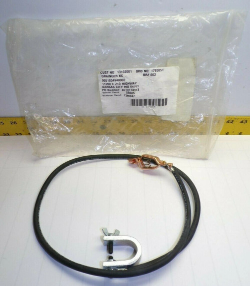 NEW GRAINGER GROUND WIRE W/ C-CLAMP AND 75 AMP COPPER GATOR CLIP 13M347