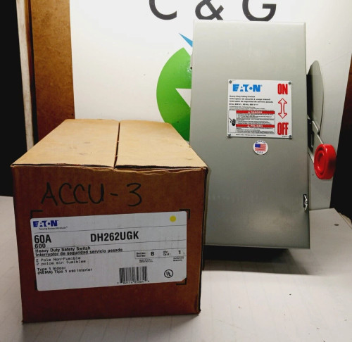 NEW EATON DH262UGK 60 AMP NON-FUSIBLE HEAVY DUTY SAFETY SWITCH 3P 600 VAC/VDC