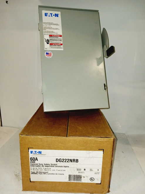 NEW EATON DG222NRB 60 AMP FUSIBLE GENERAL DUTY SAFETY SWITCH 2P/3W 240 VAC 3R