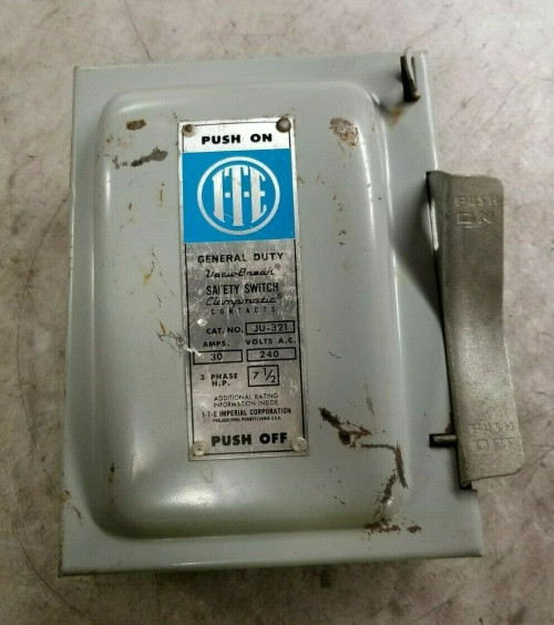 ITE 30 AMP NON-FUSED SAFETY SWITCH 240 VAC 7.5 HP 3 PHASE JU321