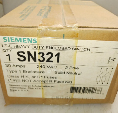 Siemens ITE SN321 30A 240Vac 2-Pole Fusible NEMA Type 1 Heavy Duty Safety Switch