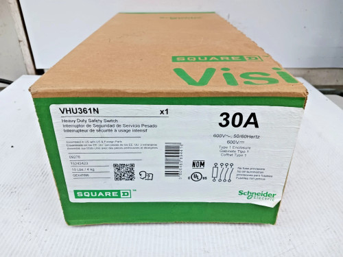 New Square D VisiPacT 30 Amp Non-Fused Safety Switch 3 Pole 600 VAC VHU361N