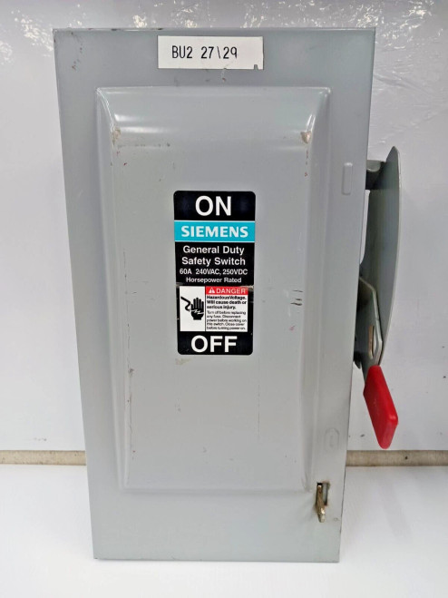 SIEMENS 60 AMP FUSIBLE SAFETY SWITCH DISCONNECT 2 POLE 240 VAC / 250 VDC GF222N