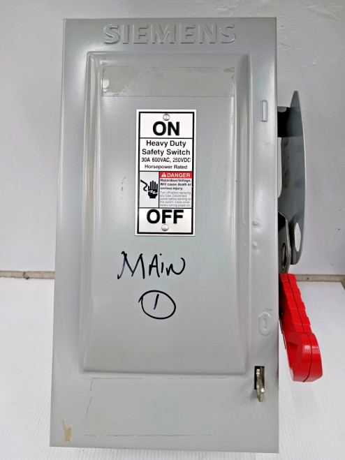 Siemens 30 Amp Fusible Heavy Duty Safety Switch 3 Pole 600 VAC / 250 VDC HF361