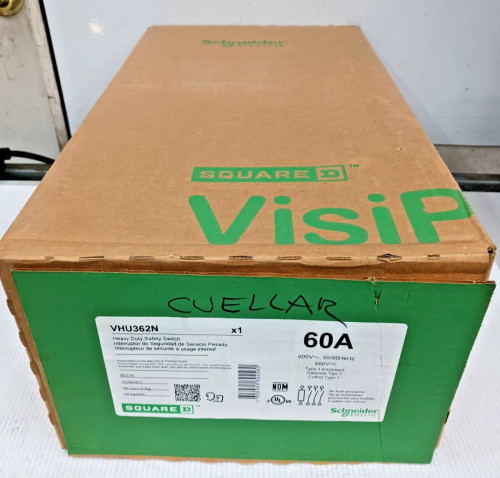New Square D 60 Amp Fusible Heavy Duty Safety Switch 3 Pole 600 VAC VHU362N