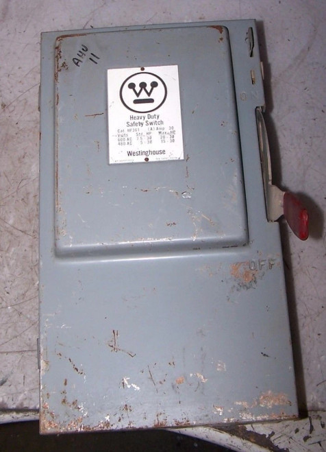 WESTINGHOUSE 30 AMP FUSED SAFETY SWITCH 600 VAC 30 HP 3 PHASE HF361