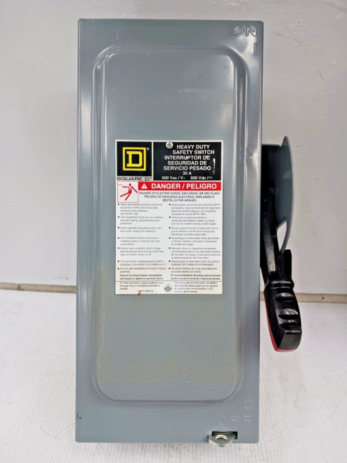 Square D 30 Amp Fusible Heavy Duty Safety Switch 3 Pole 600 V AC/DC H361N