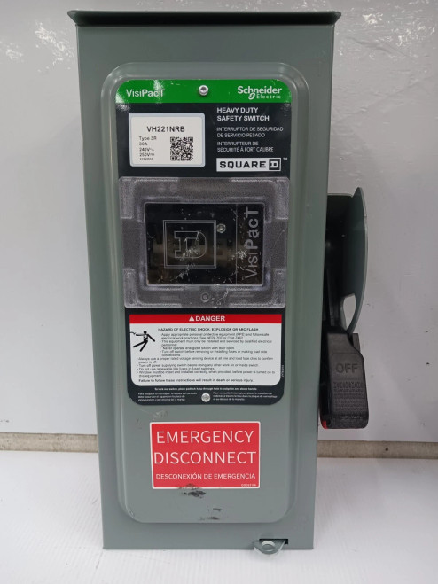 Square D VisiPacT 30 Amp Fusible Safety Switch 2P 240 VAC / 250 VDC 3R VH221NRB