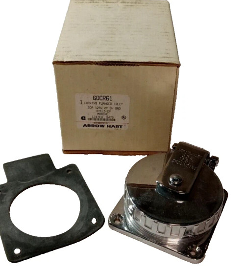 NEW ARROW HART 60CR61 FLANGED LOCKING MARINE INLET 30 AMP 125V 2-POLE 3-WIRE
