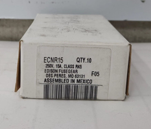 BOX OF 10) NEW EDISON 15 AMP TIME-DELAY CLASS RK5 FUSE 250 VAC ECNR15