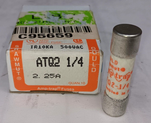BOX OF 10) NEW FERRAZ-SHAWMUT 2-1/4 AMP FUSE AMP-TRAP 500V ATQ2-1/4