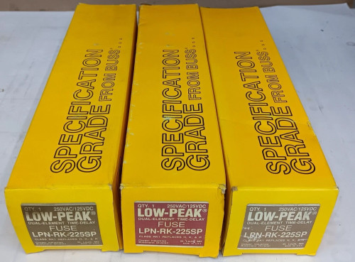 LOT OF 3) NEW COOPER BUSSMAN 225 AMP FUSE CLASS RK1 250 VAC LPN-RK-225SP