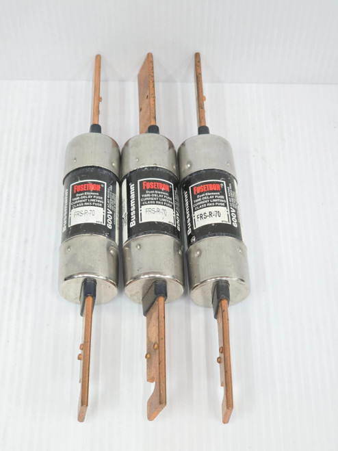 Lot of 3 Bussmann Fusetron 70 Amp Dual-Element Time-Delay Fuses 600V FRS-R-70