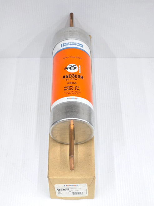 New Mersen Amp-Trap 300 Amp Dual-Element Time-Delay Fuse 600 VAC/VDC A6D300R
