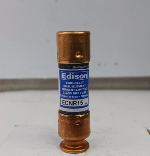LOT OF TWO) NEW EDISON 15 AMP TIME-DELAY CLASS RK5 FUSE 250 VAC ECNR15