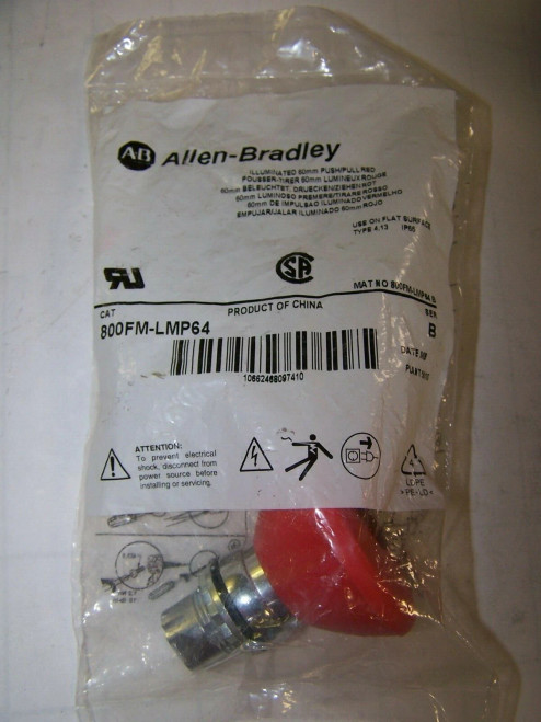 NEW ALLEN BRADLEY RED ILLUMINATED 60mm PUSH/PULL BUTTON 800FM-LMP64