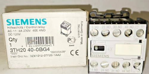 NEW SIEMENS 3TH20-40OBG4 CONTROL RELAY 230 VAC 125 VDC 40E 4NO