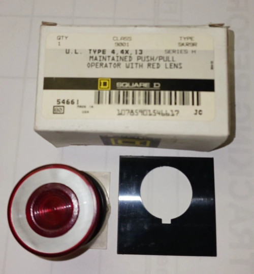 NEW SQUARE D 9001SKR9R RED TYPE 4, 4X, 13 MAINTAINED PUSH/PULL BUTTON