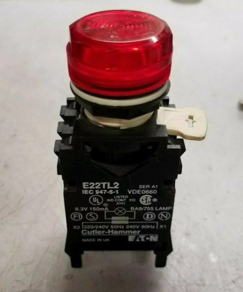CUTLER HAMMER RED ILLUMINATED PILOT LIGHT SERIES A1 240 VAC E22TL2