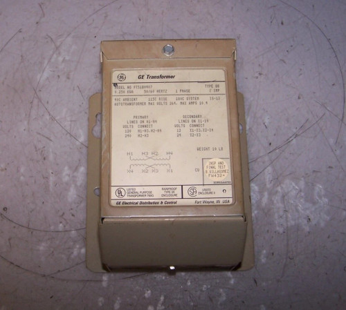 GE 0.250 KVA DRY TYPE TRANSFORMER 120/240 LV 12/24 HV 1 PHASE 9T51B0407
