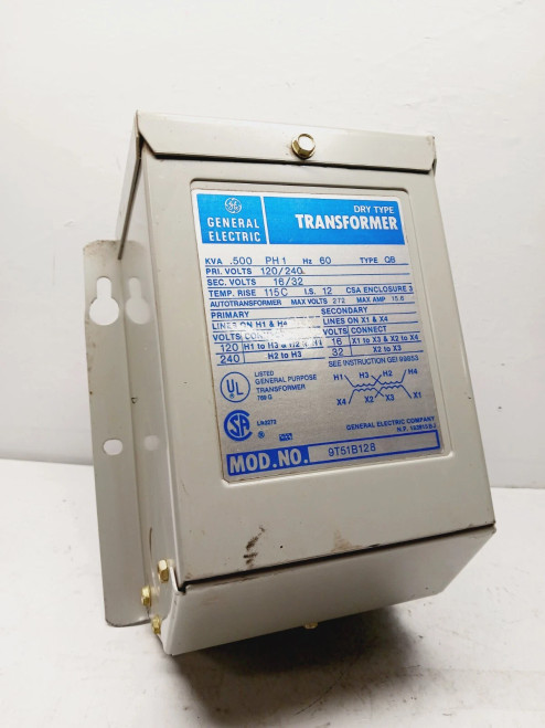 NEW GENERAL ELECTRIC 9T51B128 .500 TRANSFORMER 1PH PRIM: 240 VAC SEC: 32 VAC