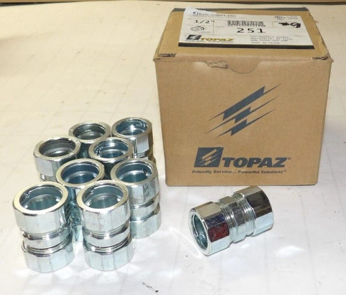 BOX OF 9) NEW TOPAZ 1/2" RIGID COMPRESSION COUPLING CAT# 251