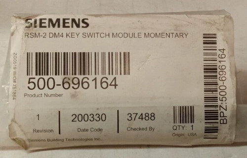 NEW SIEMENS 500- 696164 RSM-2 DM4 FIRE ALARM KEY SWITCH MODULE- MOMENTARY