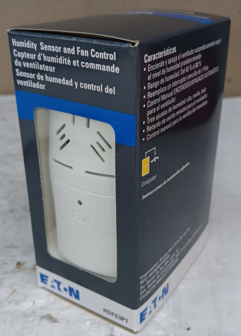 NEW EATON HDFS3P1-W HUMIDITY SENSING FAN CONTROL SWITCH MANUAL/AUTO 120V WHITE