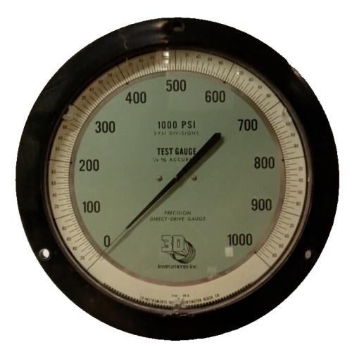 NEW 3D INSTRUMENTS PRECISION DIRECT DRIVE GAUGE 0-1000 PSI 1/2" NPT 25546-29C21