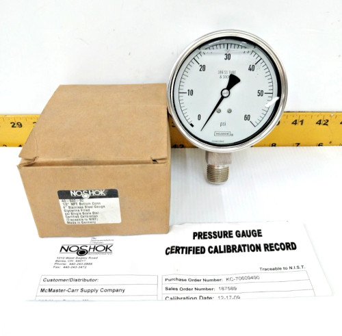 NEW NOSHOK 4" Stainless Steel Pressure Gauge 1/2" NPT 0-60 PSI Range 40-500-60
