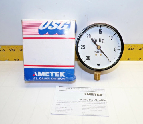 NEW AMETEK / USG 3-1/2" VACUUM PRESSURE GAUGE 0-30PSI 1/4" NPT 171223A