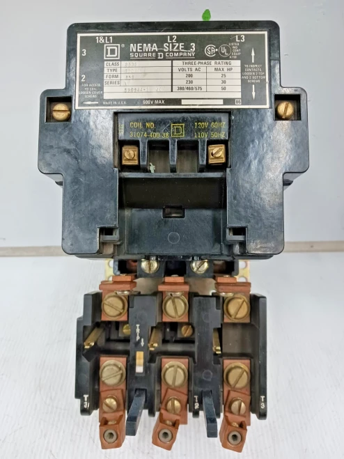 Square D Size 3 Motor Starter 600 VAC Max 120 VAC Coil 50 HP Max 8536SEO1