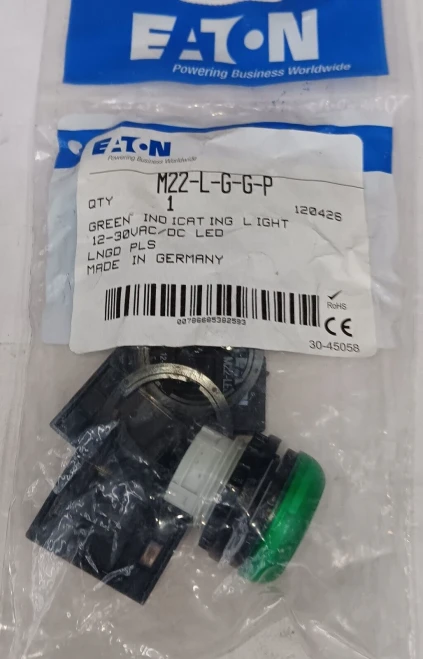 NEW EATON M22-L-G-G-P GREEN LED INDICATOR LIGHT 12-30V AC/DC