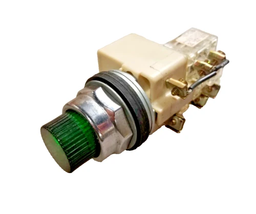 SQUARE D GREEN PUSH-TO-TEST PILOT LIGHT WITH KA-1 CONTACTS MODEL 9001KT1G9