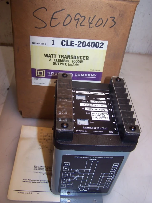 NEW SQUARE D WATT TRANSDUCER 1000W 2 ELEMENT 1mAdc 8410 CLE-204002 8410CLE204002