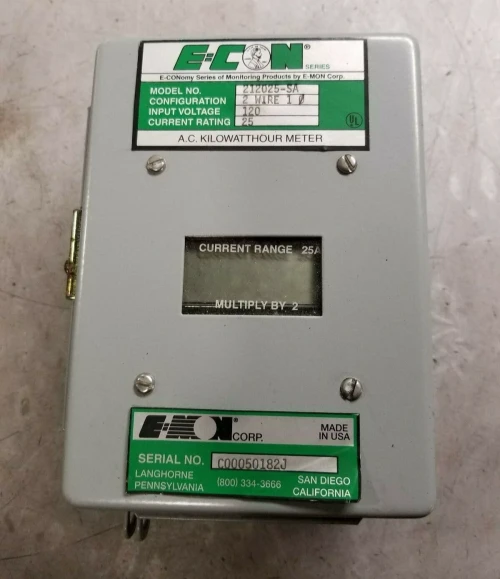 E-MON E-CON 25 AMP AC KILOWATTHOUR METER 120 VAC 2-WIRE 1 PHASE 212025-SA