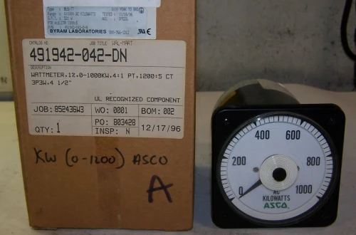 NEW ASCO CROMPTON BLS-77 0 - 1000 AC KILOWATTS PANEL METER 491942-042-D-N