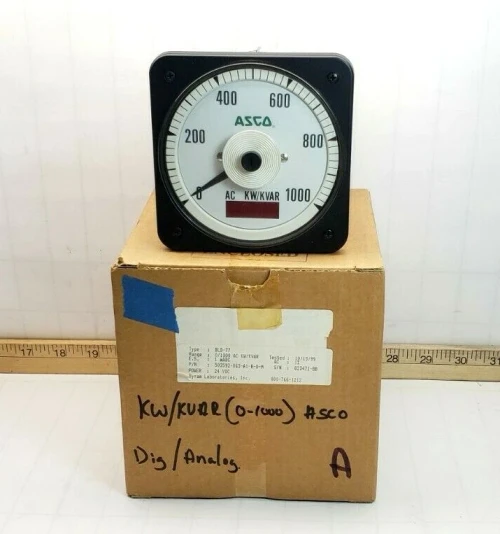 NEW ASCO TYPE BLD-77 KILOWATT METER 0-1000 AC KW/KVAR 24 VDC 503592-063-A1-B-D-M
