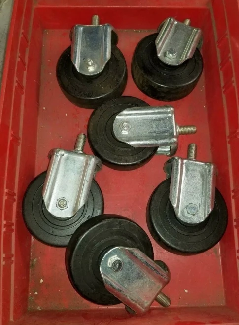(6) NEW 4" FIXED THREADED CASTER WHEELS 1" x 1/4"-12 LOT OF 6