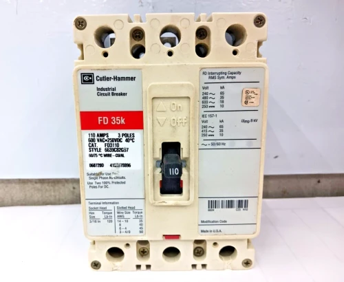 Cutler-Hammer 110 Amp Circuit Breaker 3 Pole 600 VAC / 250 VDC FD3110