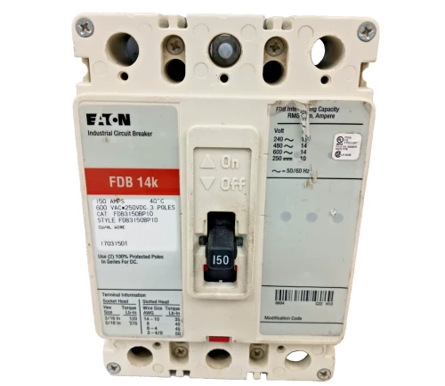 Eaton 150 Amp Circuit Breaker 3 Pole 600 VAC / 250 VDC FDB3150BP10
