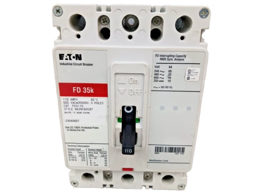 Eaton 110 Amp Circuit Breaker 3 Pole 600 VAC / 250 VDC FD3110