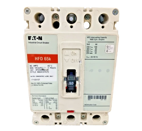 Eaton 90 Amp Circuit Breaker 3 Pole 600 VAC / 250 VDC HFD3090BP10