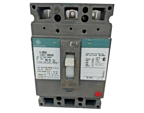 GE 45 Amp Circuit Breaker 3 Pole 600 VAC / 250 VDC THED136045