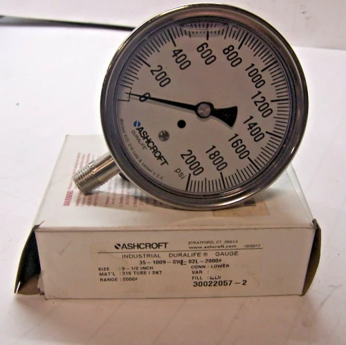 NEW ASHCROFT 3-1/2" 2000Psi INDUSTRIAL DURALIFE GAUGE 35-1009-SWL-02L-2000#